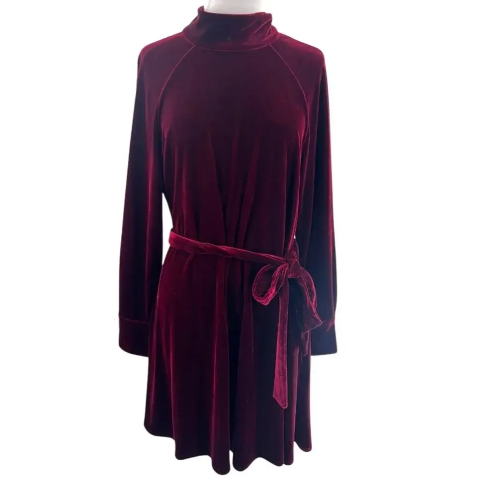 NWT Reiss Essie‎ Velvet Belted Mini Dress in Berry
